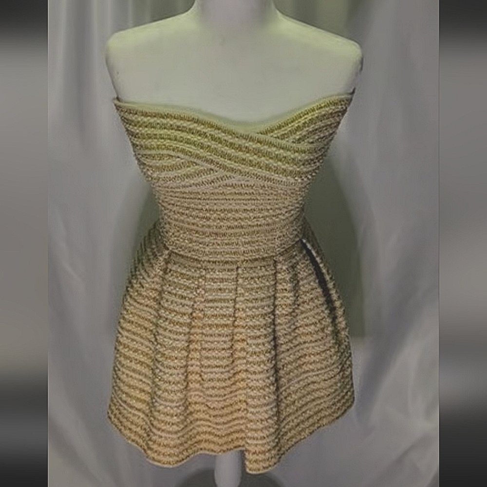 Strapless Gold Shimmer Mini Dress Size 2 Small
